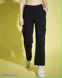 Black cotton-lycra high-waisted cargo pants, comfortable and versatile for formal or casual wear