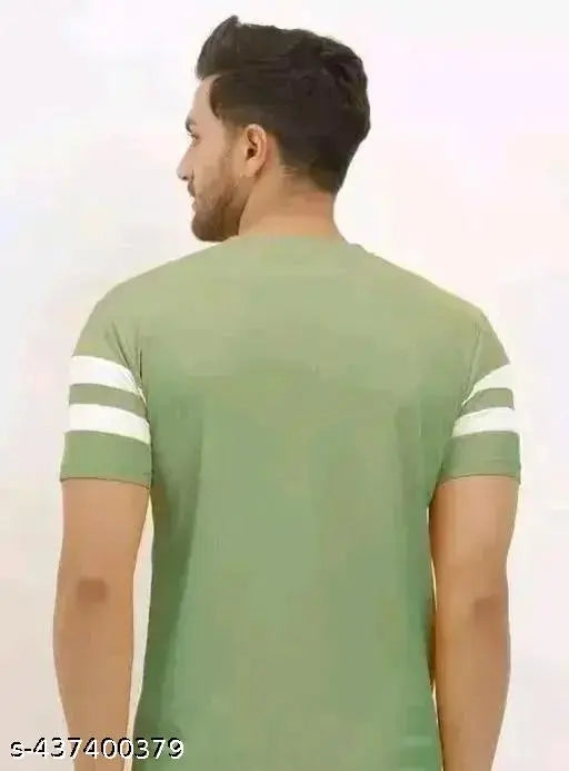 Retro striped aqua blue polyester men's t-shirt, perfect for casual wear & summer days, soft cotton blend, short sleeves