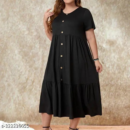 Black cotton front button kurta dress, long skirt