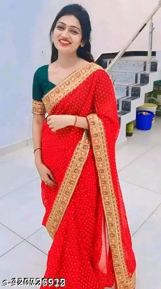 Red saree with gold border