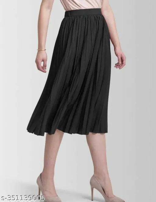 Black midi skirt with ruffled hem, high slit on left side