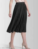 Black midi skirt with ruffled hem, high slit on left side