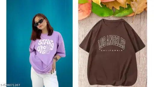 Typographic Printed Oversized Women Tshirt | Oversized Girls Tshirt COMBO(PACK OF 2)