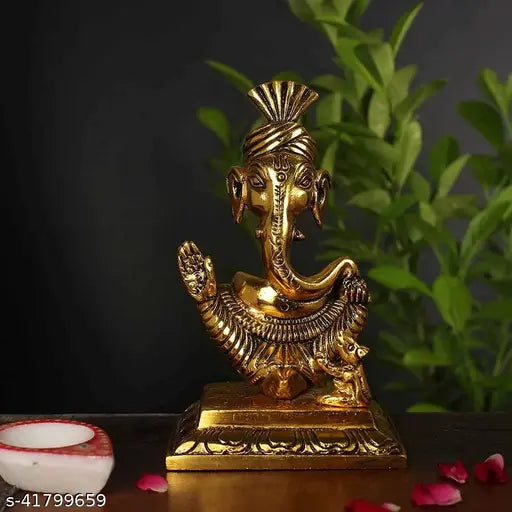 Metal modern Pagdi Ganesha decor piece, 15cm tall Indian artifact for home décor and gifting