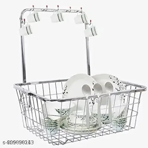 Steel dish drainer with multipurpose detachable hanger