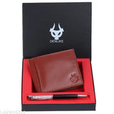 Tan faux leather RFID wallet & pen combo, regular size with 8 card slots for men