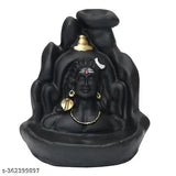 Matte black resin Adi Shankara figurine, Adiyogi Dhyana Mudra smoke fountain with backflow cone, Indian art decor item (10cm x 10cm x 10cm)