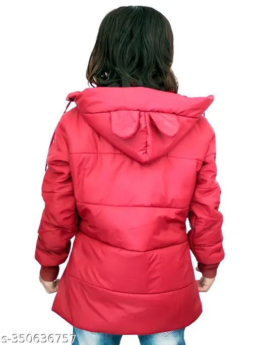 Red padded children's jacket with hood, premium quality