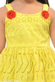 Cotton blend knee-length frock dress for girls aged 5-6 years, self-design net pattern, ideal for celebrations and outings