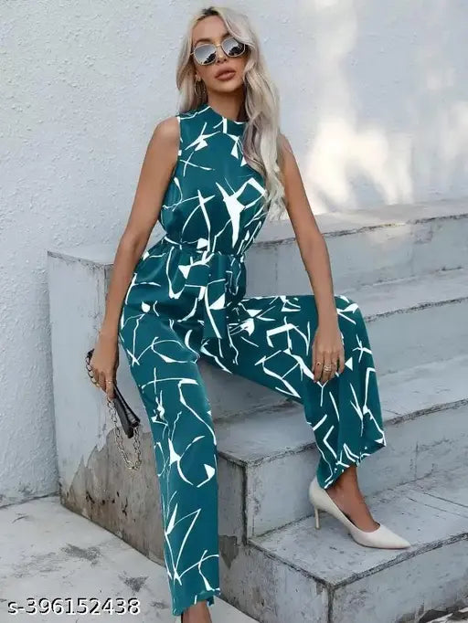 TANDUL printed lycra sleeveless women's jumpsuit in vibrant patterns, size S-XL