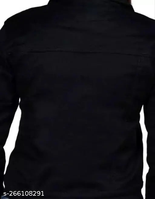 Denim jacket, girls & women, solid black cotton (hand washable), long sleeves, India