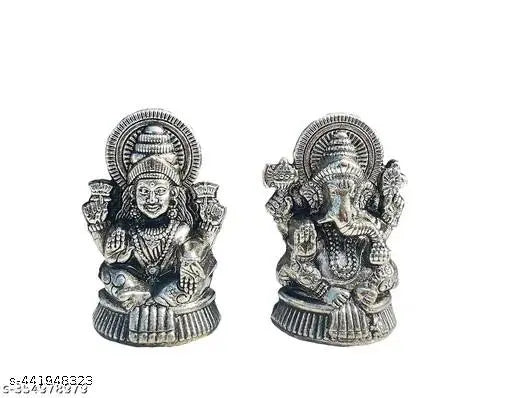 Metal decorative showpiece: Haridwar Trends Goddess Lakshmi & Lord Ganesha Idol (5cm x 8cm x 3cm), Indian handcrafted miniature gold pair for Diwali home or office decor