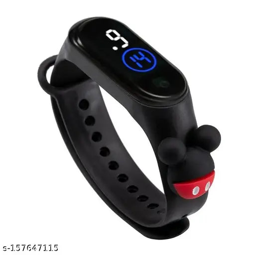 A digital watch with a blue and black screen, featuring a soft band, suitable for kids, girls, or boys, comfortable for daily wear