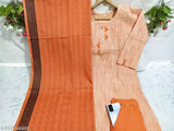 Orange cotton kurta set with dupatta, featuring a straight cut with buttons down front and long sleeves