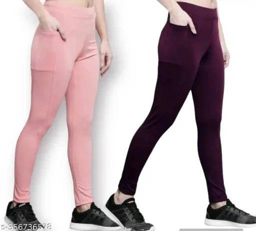 Earth Joy striped jeggings, free size workout trousers for yoga, pack of 2 (Lycra fabric, 90% polyester, 10% spandex)