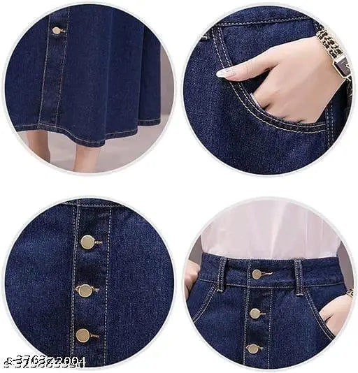 Woman's long denim skirt with visible pockets
