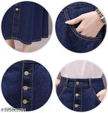 Woman's long denim skirt with visible pockets
