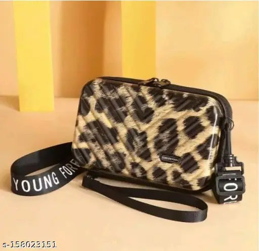 New women's trendy black and white cheetah print sling purse, adjustable strap