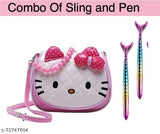 Pink Hello Kitty sling purse with crossbody strap, complementary LED pen set, and stylish shoulder messenger phone case, suitable for birthday gifts