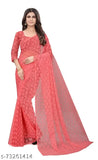 Brasso Net Pink Jacquard Art Silk Saree with Net Embroidered Blouse, free size from India
