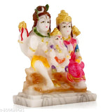 Marble-look Shiv Parivar Murti (6 inch), Hindu religious idols of Lord Shiva, Parvati, and Ganesh, India origin