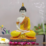 Yellow polyresin sitting Buddha statue for home decoration or gifting (5.5 x 8.5 x 4.5 inches)