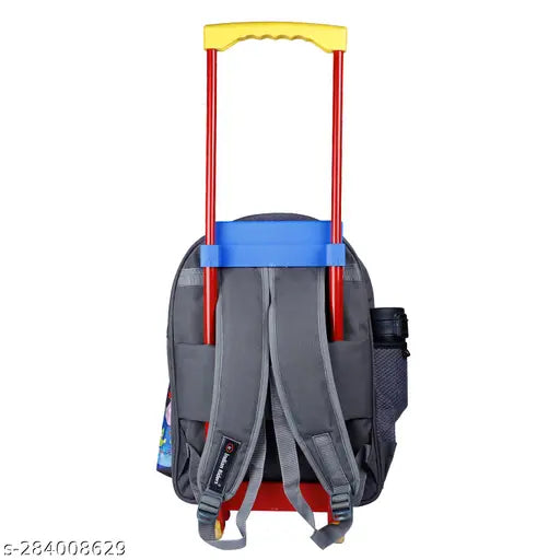 Grey waterproof Indian Riders kids bag, 20L with pencilbox, 16 inches, grey duck design. Durable polyester net material for school and travel use. Adjustable straps, quality zippers, and spacious compartments. Perfect for toddlers aged 2-8 years