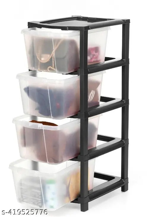 Multi-purpose drawers with clear plastic bins for home office or parlor storage organization, suitable for school and doctor's use