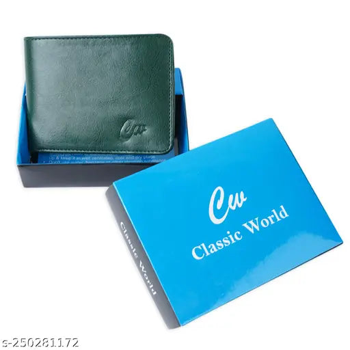 Solid faux leather classic world wallet, holds 5 cards & currency, ideal gift for men or women