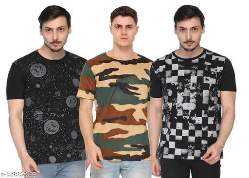Cotton blend, printed fancy designer men's t-shirts (S: 37in x 25in), Indian origin