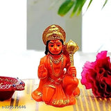 Sindoori Hanuman statue, handcrafted marble dust finish, detailed artistry, decorative showpiece for home or office