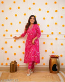 Premium pink rayon printed kurti & pant co-ord set, vibrant floral print, versatile wear