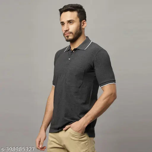 Pure cotton men's half sleeve polo shirt, solid color with pocket, made in India for affordable quality and style