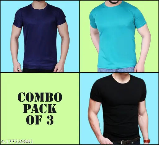 Stylish men's nylon round neck t-shirt pack of 3 (Black, Navy, S Green) - Premium quality, comfortable, and durable fashion essential for a perfect man