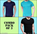 Stylish men's nylon round neck t-shirt pack of 3 (Black, Navy, S Green) - Premium quality, comfortable, and durable fashion essential for a perfect man