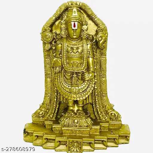 Golden antique finish Balaji idol statue (BIG), polyresin ethnic showpiece for home office temple, Indian artistry