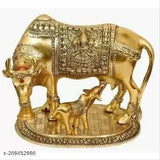 Golden Kamdhenu cow with calf statue figurine