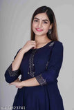 Rayon embroidered Anarkali Kurta, solid combo, three-quarter sleeves, Indian fashion on model