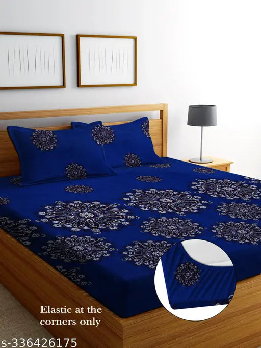 Glace cotton double bed fitted sheets with 2 pillow covers, 72x78 inches, 18x28 inch pillow covers. New floral designs in microfiber fabric for summer decor