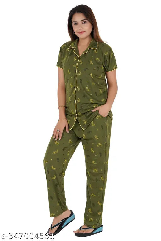 Free size Mehndi-printed Sinker Cotton half sleeve nightsuit set, comfortable and stylish women's sleepwear