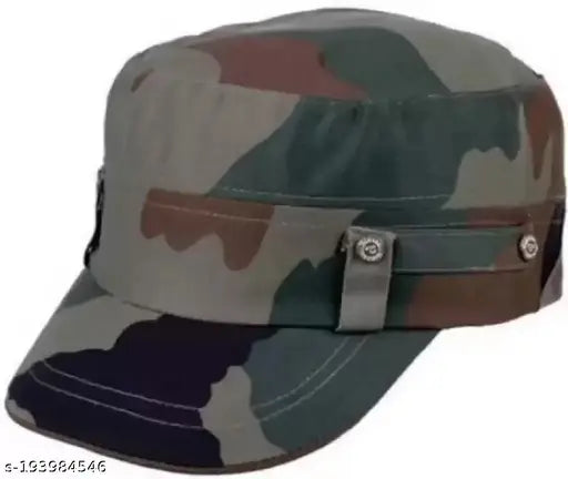 Military camouflage cotton cap, Indian Army Soldier design, free size with adjustable strap. Stylish, durable, and pre-washed