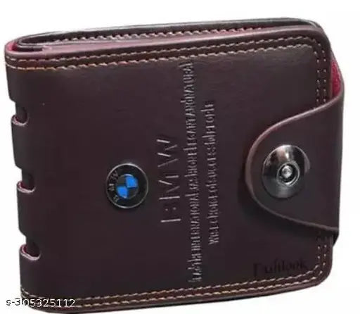Premium men's leather wallet, textured faux leather/leatherette, holds 5 compartments, free size (10cm x 10cm), India-made