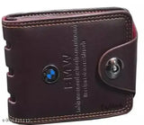 Premium men's leather wallet, textured faux leather/leatherette, holds 5 compartments, free size (10cm x 10cm), India-made
