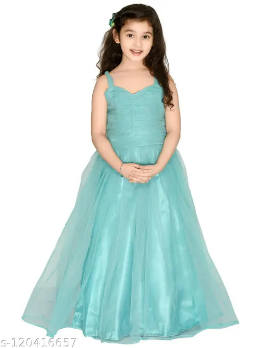 Light blue, chiffon ball gown with spaghetti strap