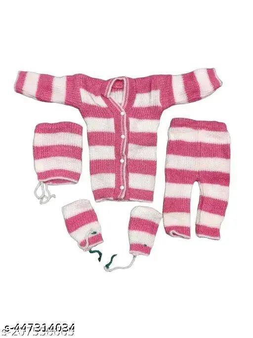 Striped cotton payjama, shirt, cap, and shocks set for cute babies in winter colors