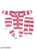 Striped cotton payjama, shirt, cap, and shocks set for cute babies in winter colors