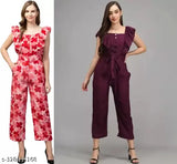Printed net poly crepe sleeveless combo jumpsuit, lightweight & breathable for effortless style. Two sizes available: S (34in-50in-29in) & M (36in-50in-31in). Made in India