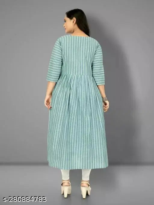 Checked cotton Anarkali kurta for women, three-quarter sleeves, Indian ethnic wear