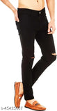 Black men's knee-cut jeans with distressed details