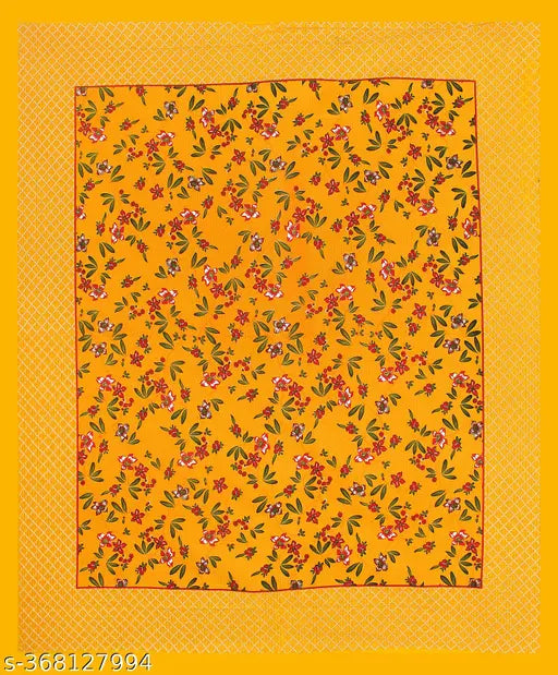 Orange cotton Jaipuri bedsheet with floral design, 100% cotton, double bed size.